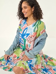 Albastru - Roman Abstract Print Tiered Dress - Imaginea 1 din 5