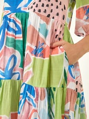 Albastru - Roman Abstract Print Tiered Dress - Imaginea 5 din 5