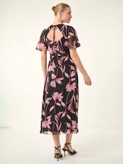 Roman Red Floral Flutter Sleeve Dress - Image 3 of 5