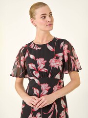 Roman Red Floral Flutter Sleeve Dress - Image 4 of 5