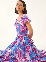 Roman Pink Abstract Floral Ruched Midi Dress - Image 1 of 5