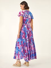 Roman Pink Abstract Floral Ruched Midi Dress - Image 3 of 5