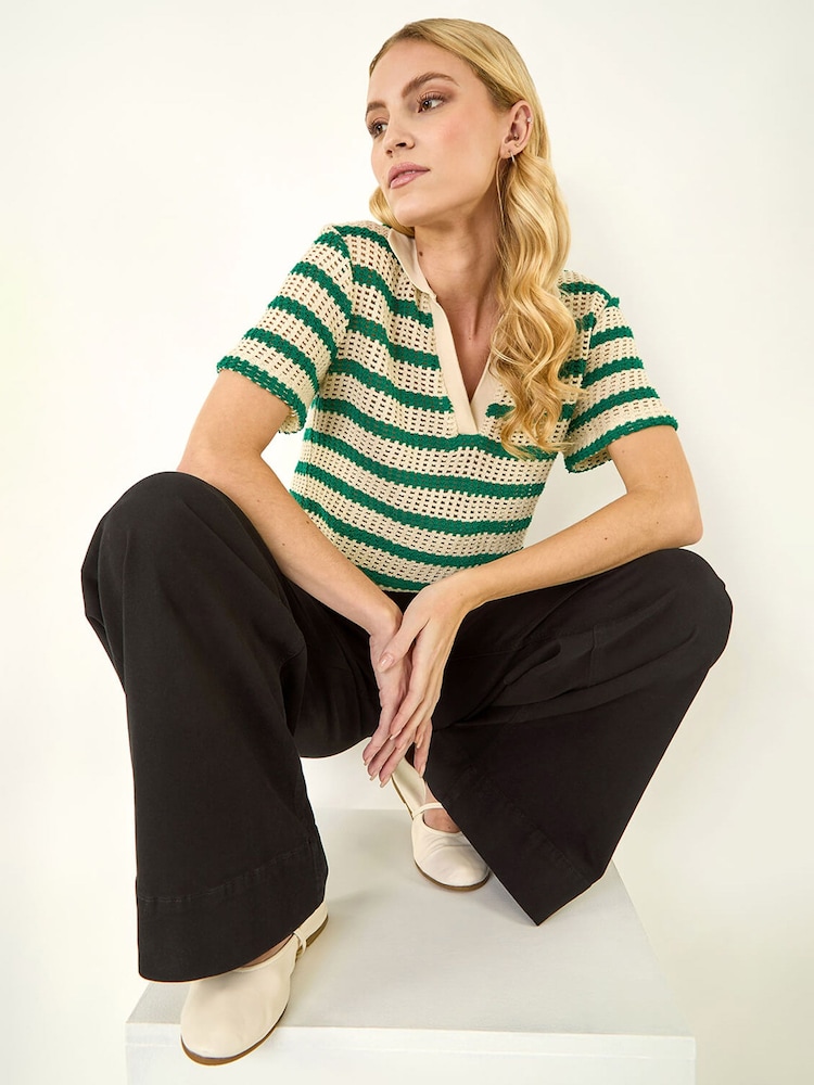 黑色 - Roman Cotton Stretch Wide Leg Denim Trousers - 圖片 1/5