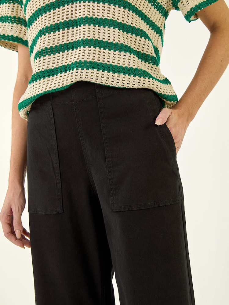 黑色 - Roman Cotton Stretch Wide Leg Denim Trousers - 圖片 5/5