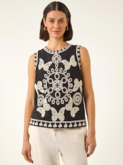 Roman Black Butterfly Embroidered Vest Top - Image 4 of 5