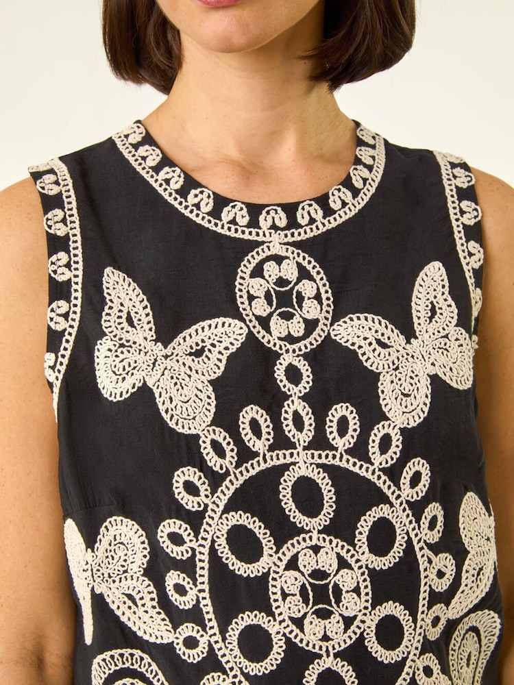 Roman Black Butterfly Embroidered Vest Top - Image 5 of 5