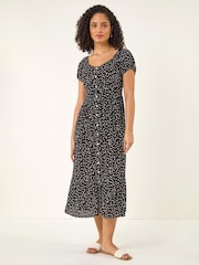 Roman Black Spotty Heart Button Midi Dress - Image 2 of 5