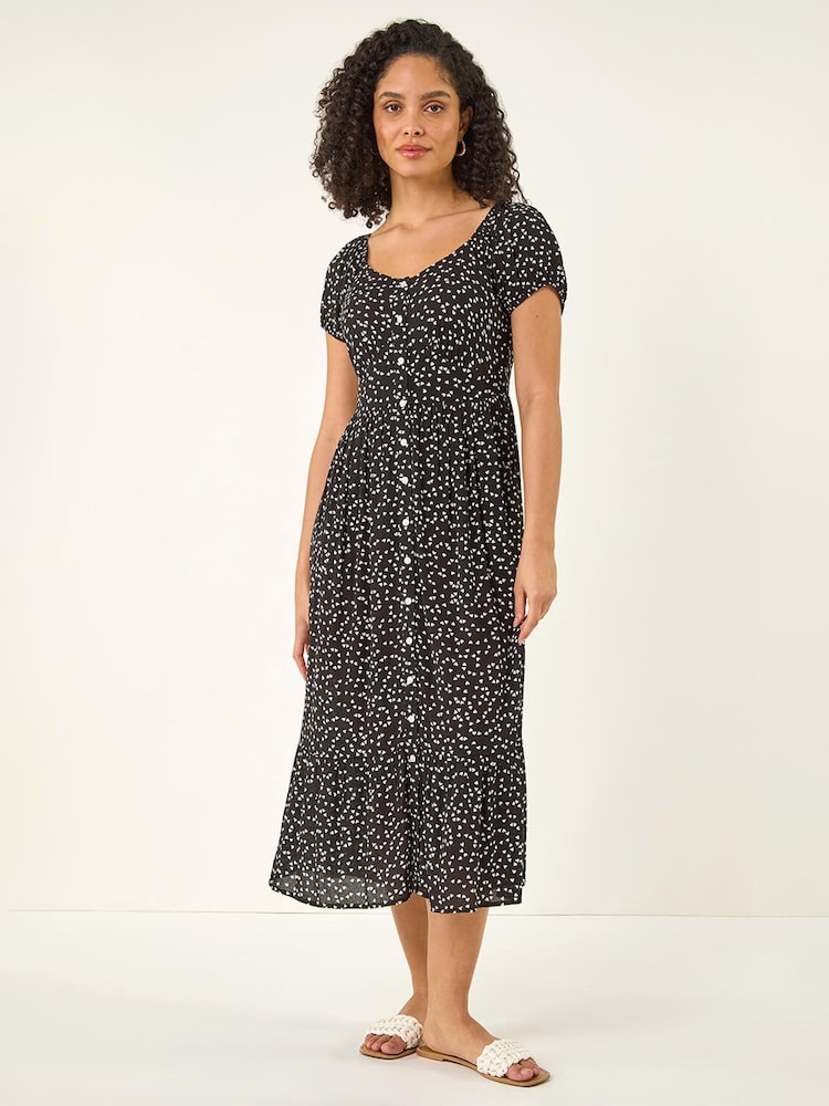 Roman Black Spotty Heart Button Midi Dress - Image 2 of 5