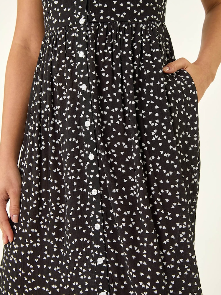 Roman Black Spotty Heart Button Midi Dress - Image 5 of 5