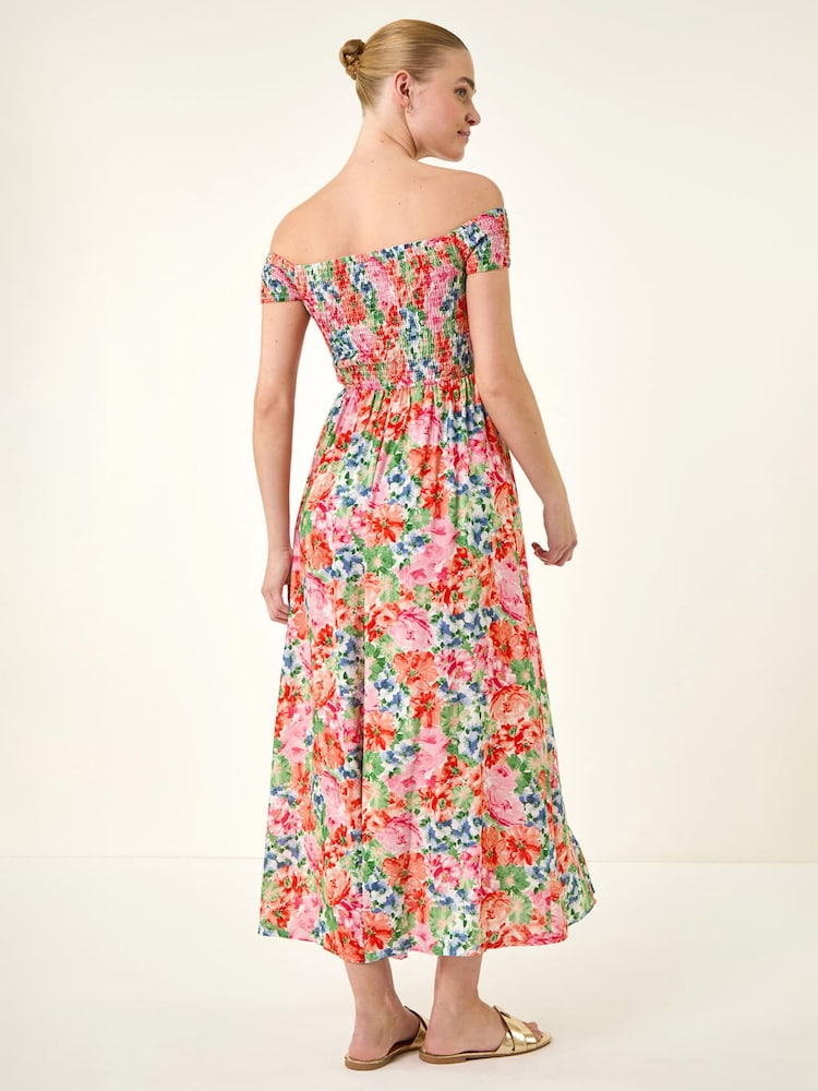 Roman Blomstrete Print Bardot rynket Midikjole - Bilde 2 av 4