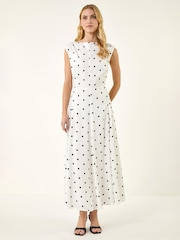 Midikjole med høy hals og romersk prikktrykk - Bilde 2 av 5