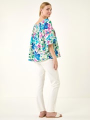 Roman Blue Floral Print Bardot Top - Image 3 of 5