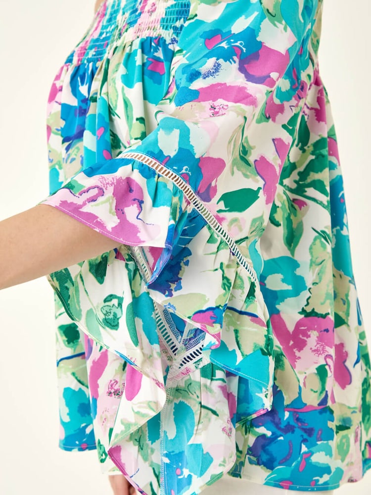 Roman Blue Floral Print Bardot Top - Image 5 of 5 Roman Blue Floral Print Bardot Top - Image 5 of 5