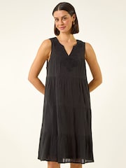 Roman Black Cotton Trim Detail Smock Dress - Image 1 of 5