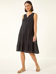 Roman Black Cotton Trim Detail Smock Dress - Image 2 of 5