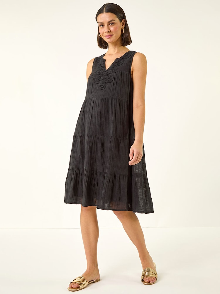 Roman Black Cotton Trim Detail Smock Dress - Image 2 of 5