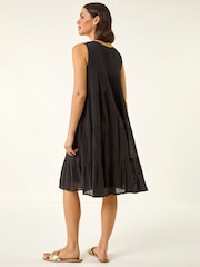 Roman Black Cotton Trim Detail Smock Dress - Image 3 of 5