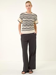 Roman White Stripe Wave Frill Knit Top - Image 2 of 5