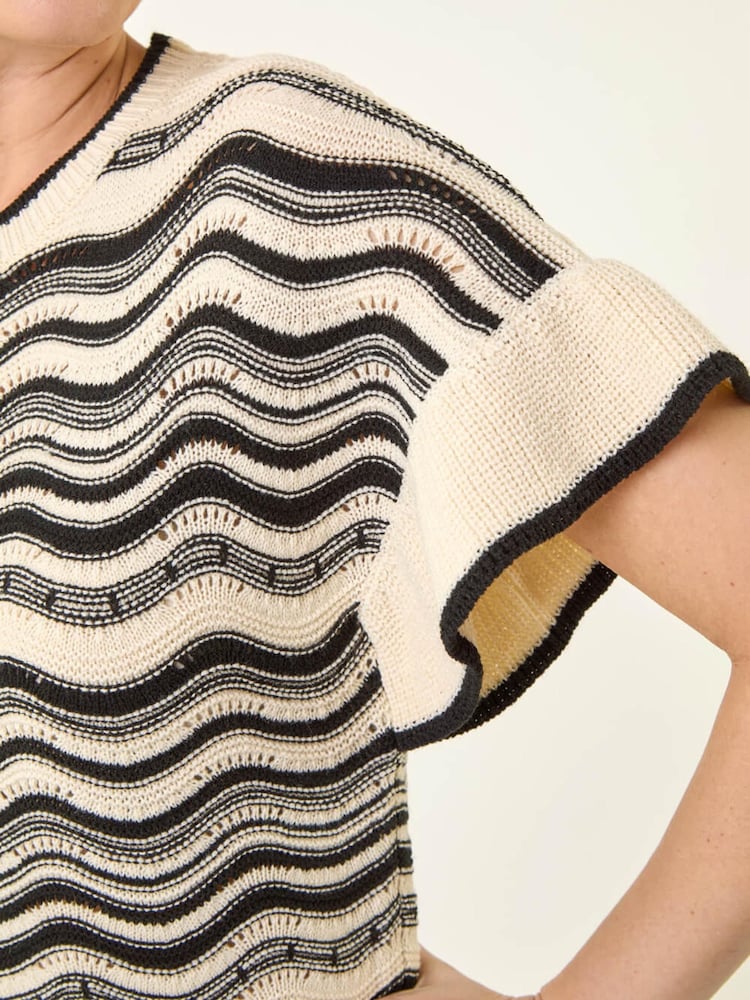 Roman White Stripe Wave Frill Knit Top - Image 5 of 5 Roman White Stripe Wave Frill Knit Top - Image 5 of 5