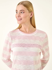 Roman Pink Embellished Stripe Stretch Top - Image 1 of 5