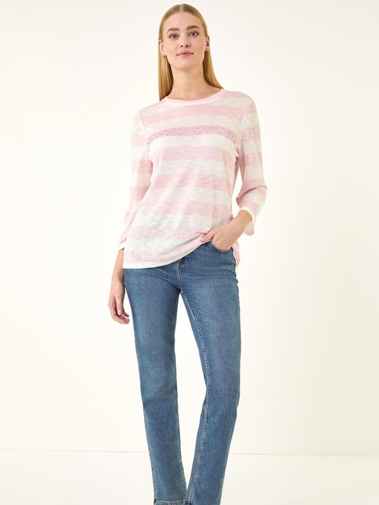 Roman Pink Embellished Stripe Stretch Top - Image 2 of 5