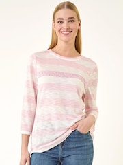 Roman Pink Embellished Stripe Stretch Top - Image 4 of 5