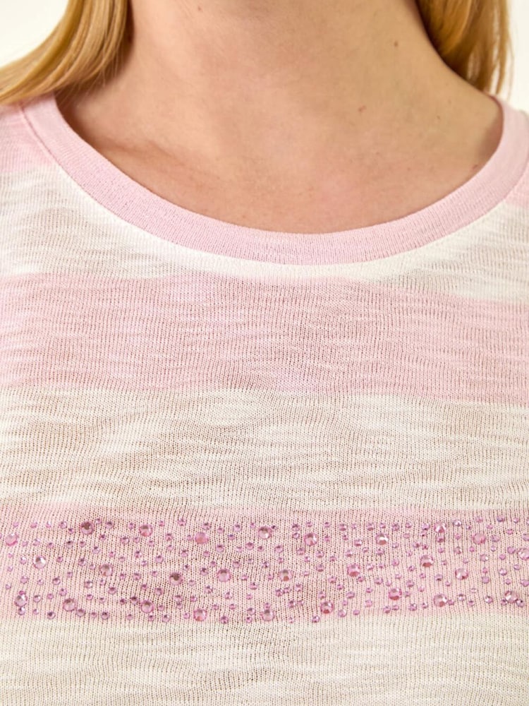 Roman Pink Embellished Stripe Stretch Top - Image 5 of 5
