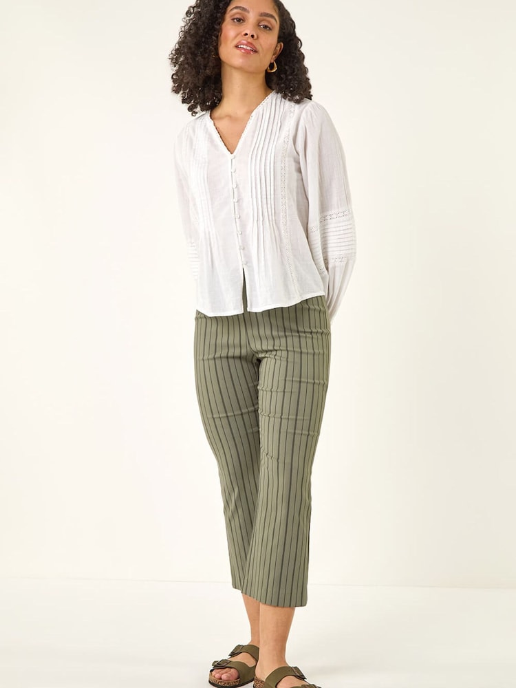 Roman Green Stripe Print Crop Bootleg Trousers - Image 2 of 5