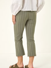 Roman Green Stripe Print Crop Bootleg Trousers - Image 3 of 5