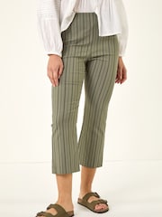 Roman Green Stripe Print Crop Bootleg Trousers - Image 4 of 5