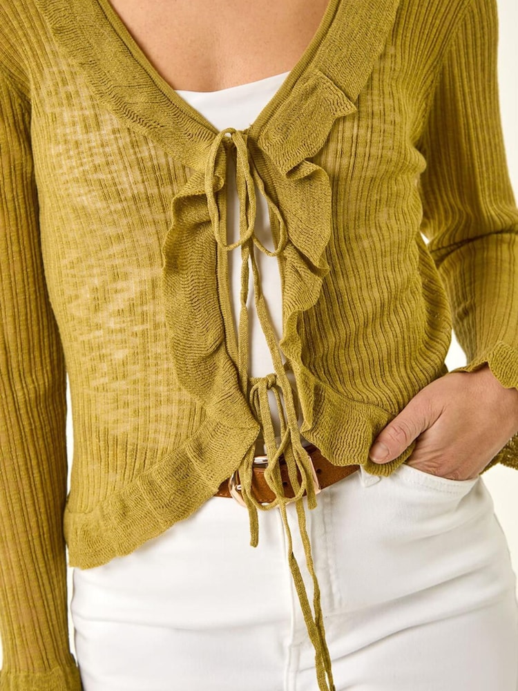 Roman Green Pointelle Frill Tie Front Top - Image 5 of 5 Roman Green Pointelle Frill Tie Front Top - Image 5 of 5