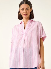 Roman Pink Stripe Pleated Neck Top - Image 2 of 5