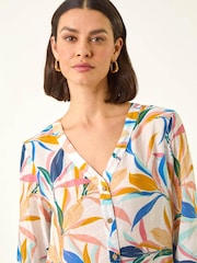 Roman Blue Leaf Print Flare Sleeve Blouse - Image 4 of 5