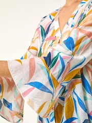 Roman Blue Leaf Print Flare Sleeve Blouse - Image 5 of 5