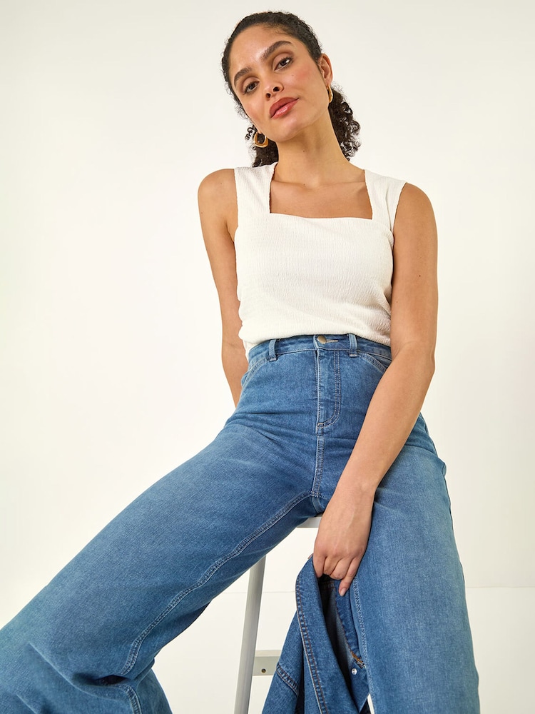 Roman White Textured Stretch Top - Image 1 of 5