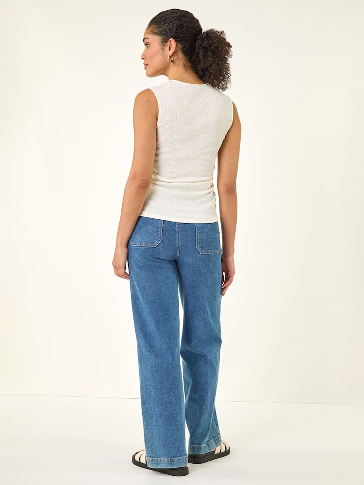 Roman White Textured Stretch Top - Image 2 of 5