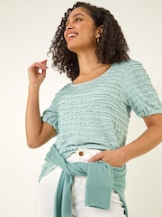 Roman Blue Textured Jersey Stretch Top - Image 1 of 5