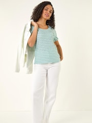 Roman Blue Textured Jersey Stretch Top - Image 2 of 5