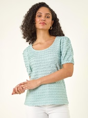 Roman Blue Textured Jersey Stretch Top - Image 4 of 5