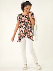 Roman Black Floral Print Hanky Hem Top - Image 1 of 5