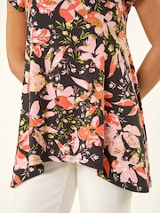 Roman Black Floral Print Hanky Hem Top - Image 5 of 5