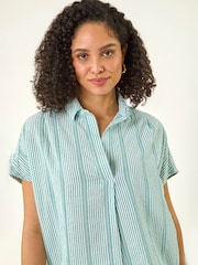 Roman Green Stripe Pleated Neck Top - Image 4 of 5