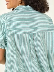 Roman Green Stripe Pleated Neck Top - Image 5 of 5