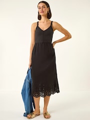 Roman Black Crochet Strappy Midi Dress - Image 1 of 5