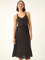 Roman Black Crochet Strappy Midi Dress - Image 2 of 5