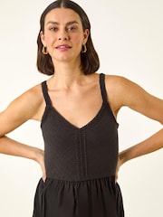 Roman Black Crochet Strappy Midi Dress - Image 4 of 5