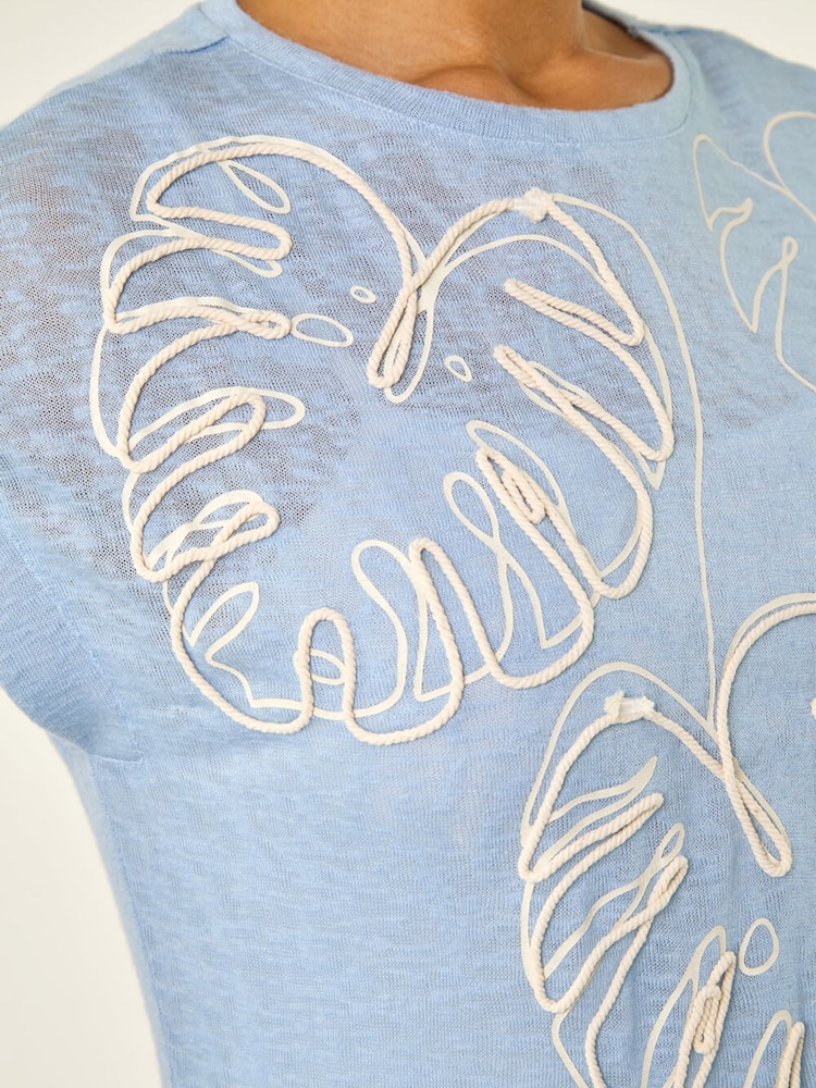 Blau - Roman Strukturiertes Blatt T-Shirt - Bild 6 von 6