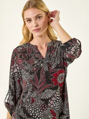 Roman Red Floral Puff Print Gathered Shirt - Image 1 of 5