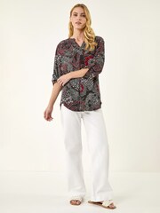 Roman Red Floral Puff Print Gathered Shirt - Image 2 of 5