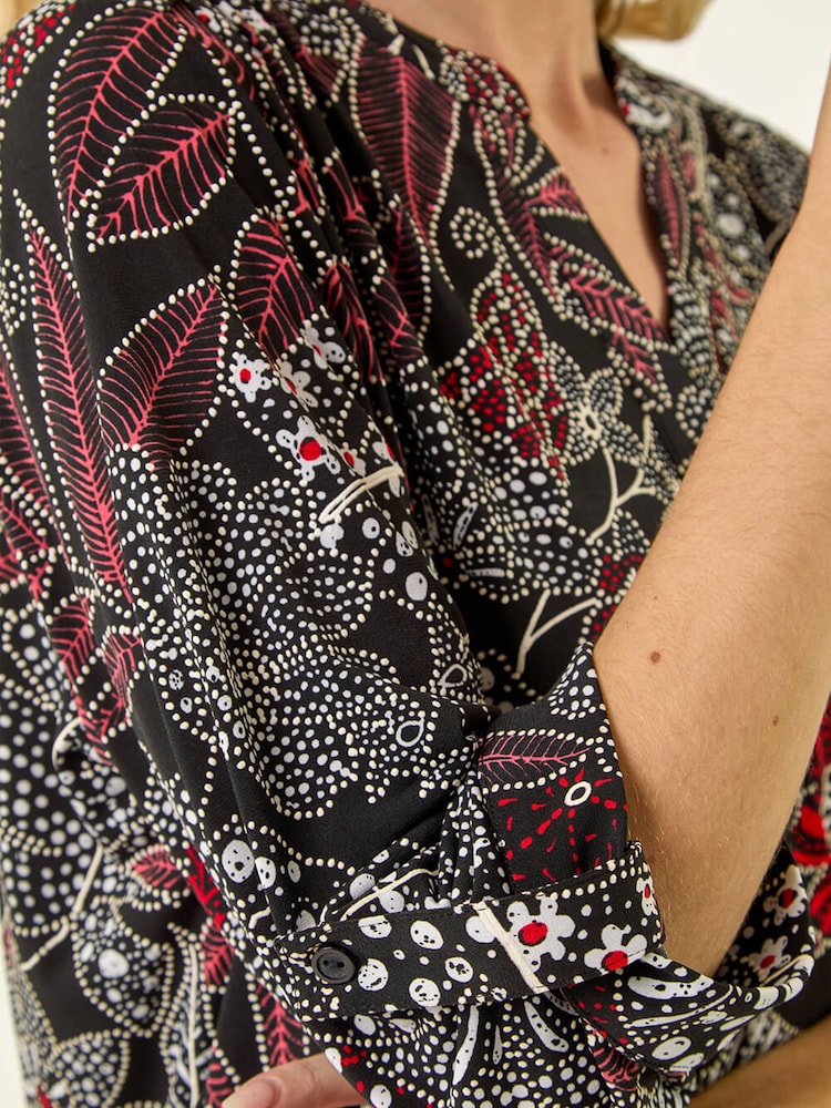 Roman Red Floral Puff Print Gathered Shirt - Image 5 of 5